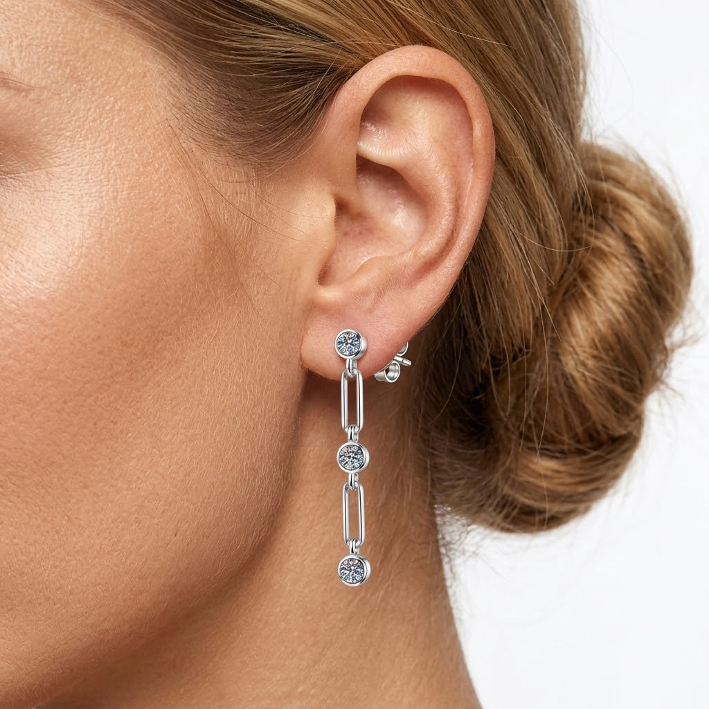 925 Sterling Silver 0.6ct Moissanite Link Chain Drop Earrings 110100082