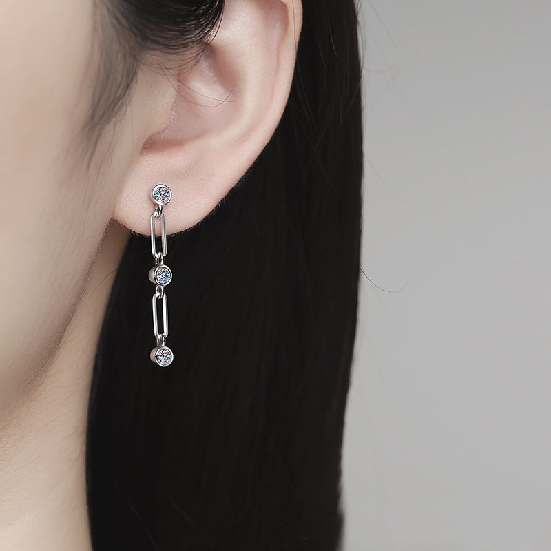 925 Sterling Silver 0.6ct Moissanite Link Chain Drop Earrings 110100082