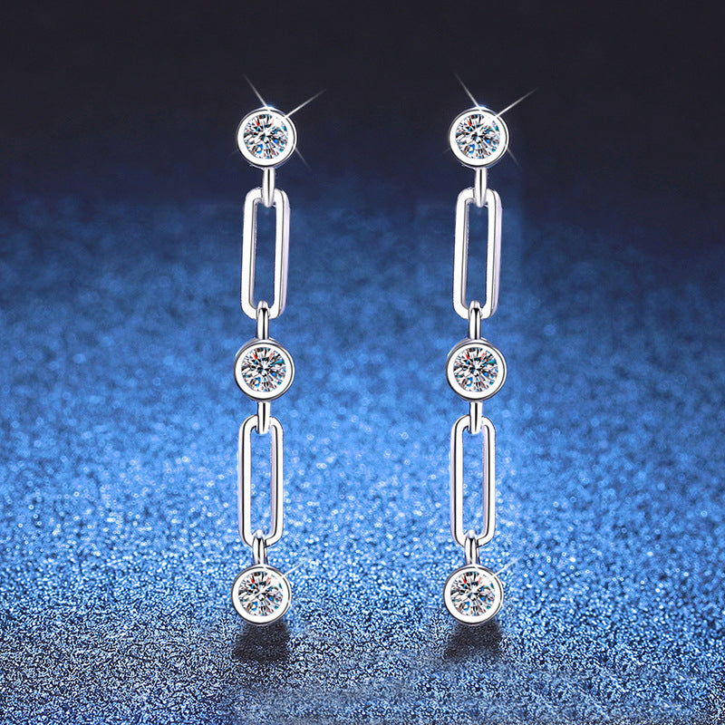 925 Sterling Silver 0.6ct Moissanite Link Chain Drop Earrings 110100082