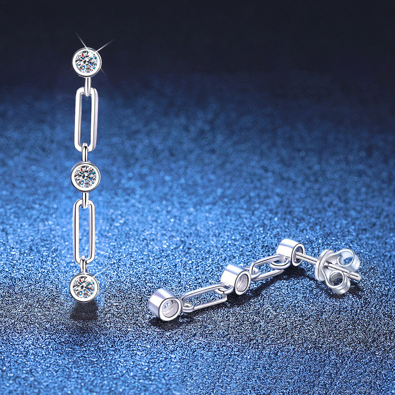 925 Sterling Silver 0.6ct Moissanite Link Chain Drop Earrings 110100082