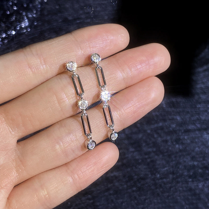 925 Sterling Silver 0.6ct Moissanite Link Chain Drop Earrings 110100082