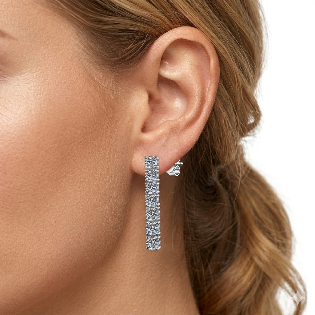 925 Sterling Silver Linear Moissanite Tassel Drop Earrings 110100083
