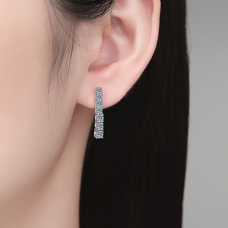 925 Sterling Silver Linear Moissanite Tassel Drop Earrings 110100083