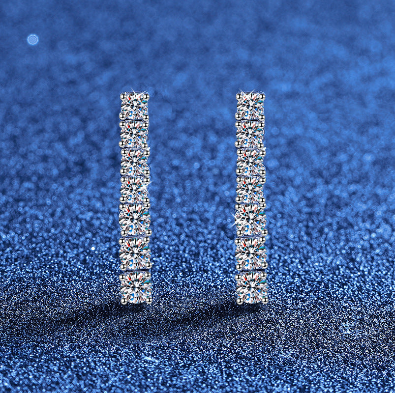 925 Sterling Silver Linear Moissanite Tassel Drop Earrings 110100083