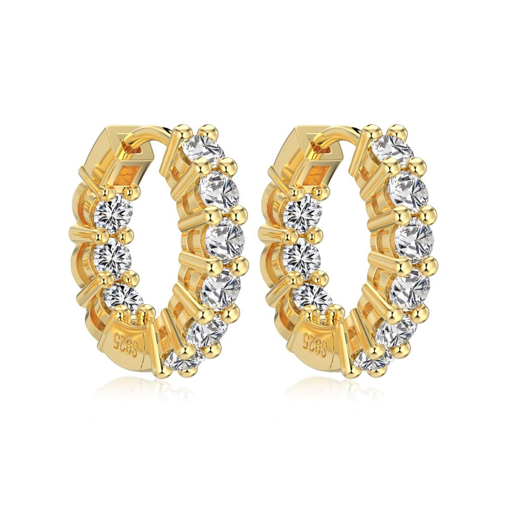 925 Sterling Silver Inside-Out Zircon Moissanite Hoop Earrings 110100085