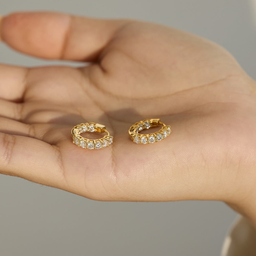 925 Sterling Silver Inside-Out Zircon Moissanite Hoop Earrings 110100085