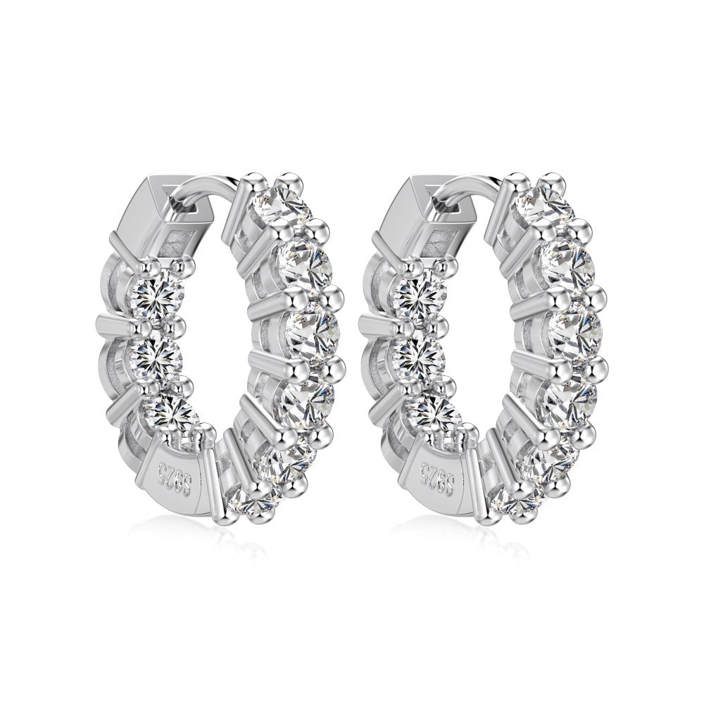 925 Sterling Silver Inside-Out Zircon Moissanite Hoop Earrings 110100085