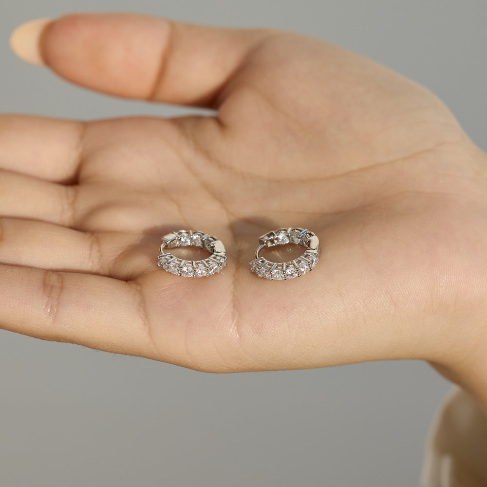 925 Sterling Silver Inside-Out Zircon Moissanite Hoop Earrings 110100085