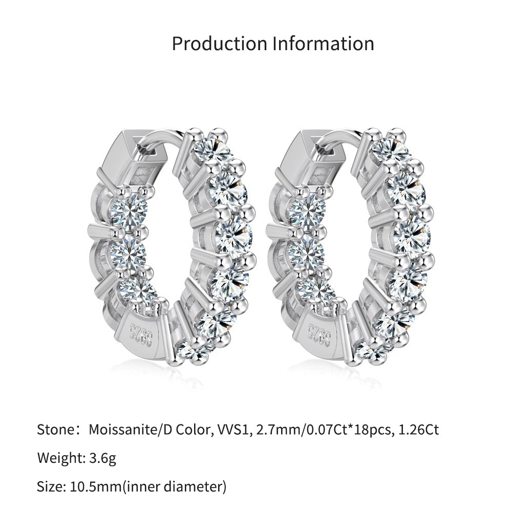 925 Sterling Silver Inside-Out Zircon Moissanite Hoop Earrings 110100085
