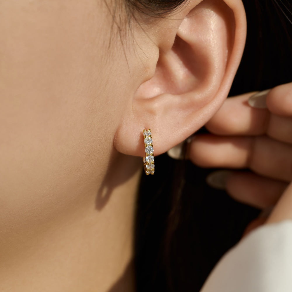925 Sterling Silver Inside-Out Zircon Moissanite Hoop Earrings 110100085