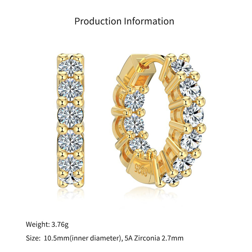 925 Sterling Silver Inside-Out Zircon Moissanite Hoop Earrings 110100085