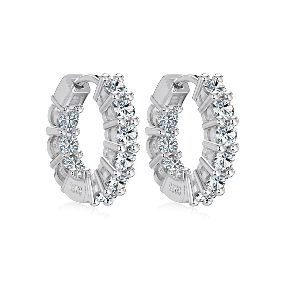 925 Sterling Silver Inside-Out Zircon Moissanite Hoop Earrings 110100085