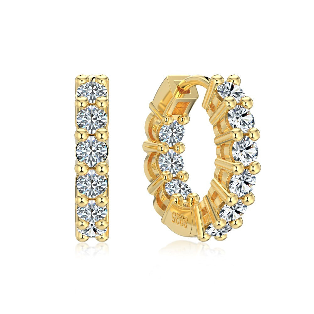 925 Sterling Silver Inside-Out Zircon Moissanite Hoop Earrings 110100085