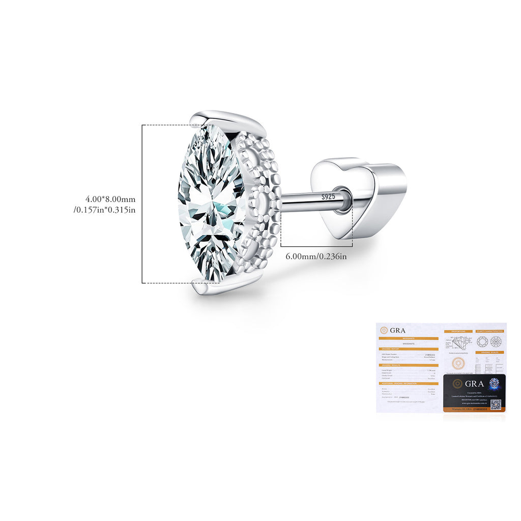 925 Sterling Silver Marquise Moissanite Beaded Cartilage Stud 110100086