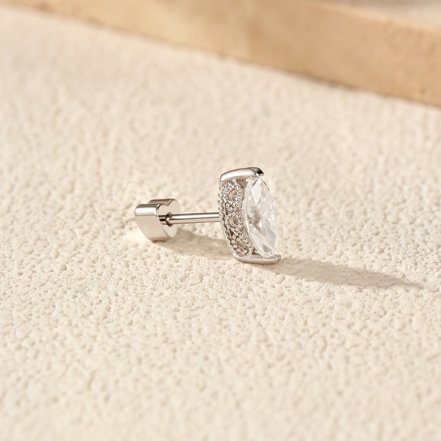 925 Sterling Silver Marquise Moissanite Beaded Cartilage Stud 110100086