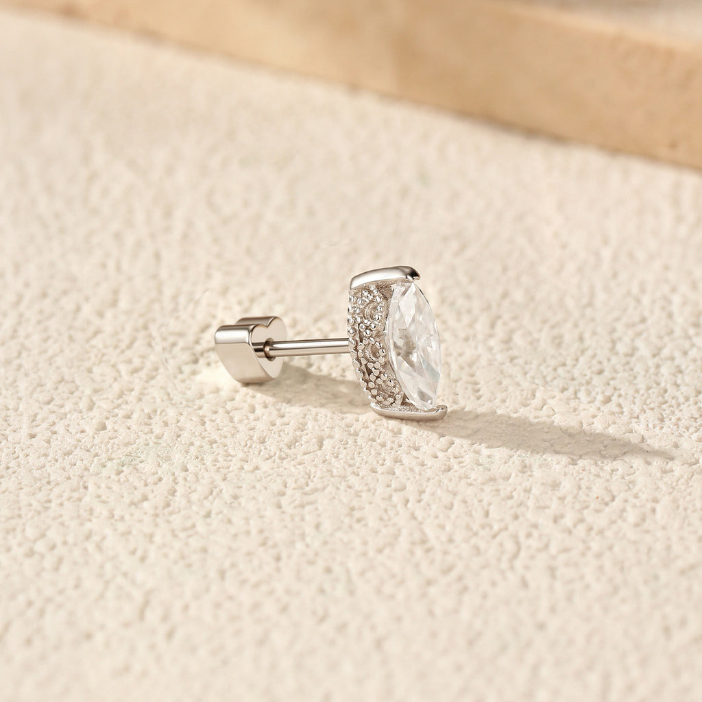925 Sterling Silver Marquise Moissanite Beaded Cartilage Stud 110100086