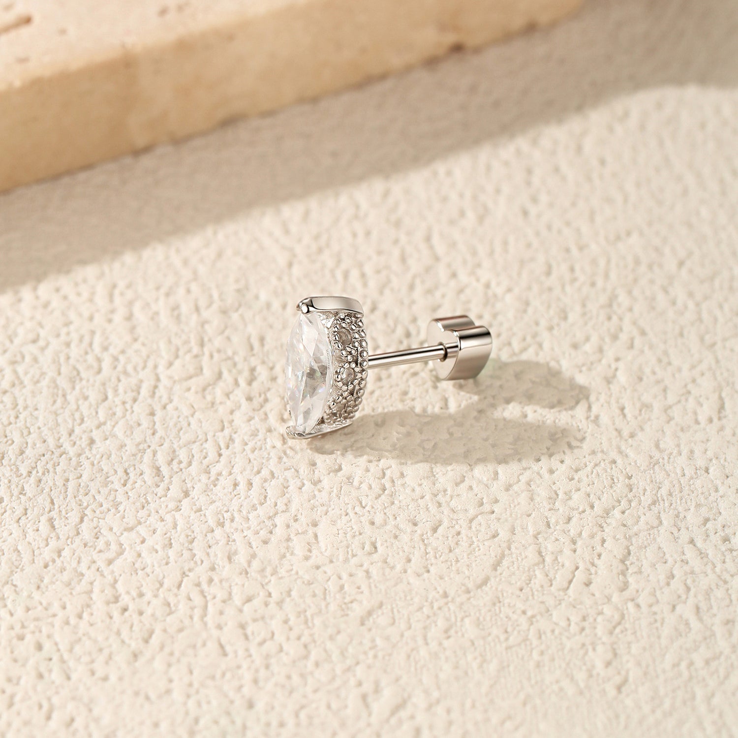 925 Sterling Silver Marquise Moissanite Beaded Cartilage Stud 110100086