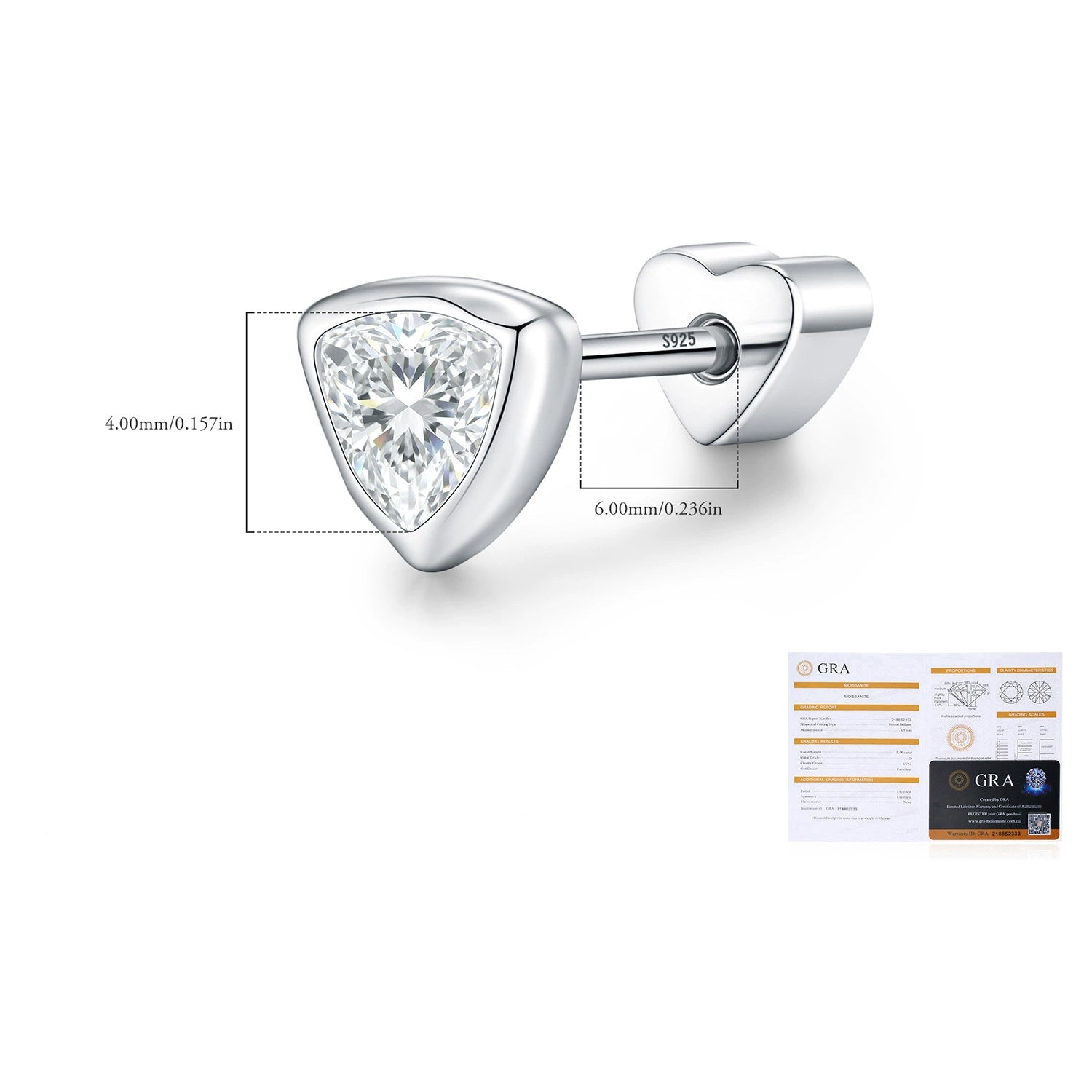 925 Sterling Silver Triangle Cut Moissanite Cartilage Stud 110100088