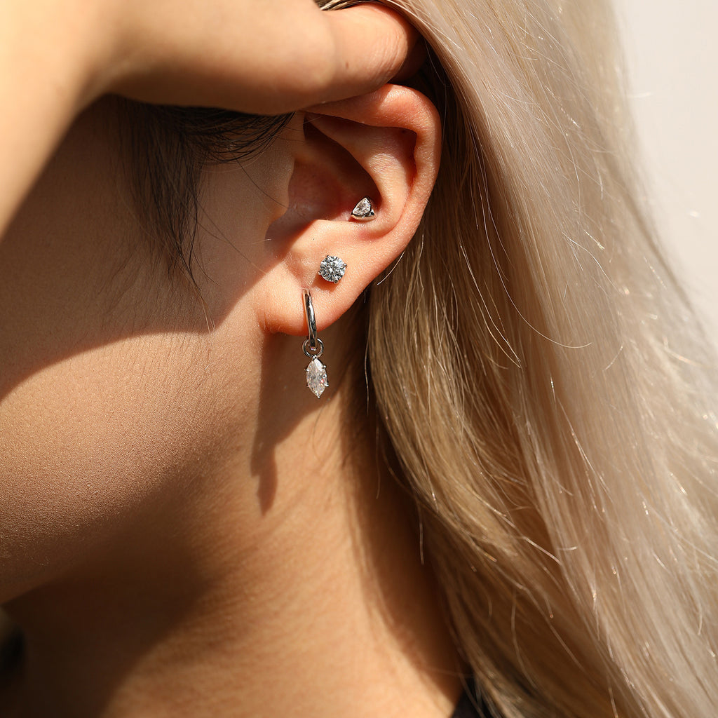 925 Sterling Silver Triangle Cut Moissanite Cartilage Stud 110100088