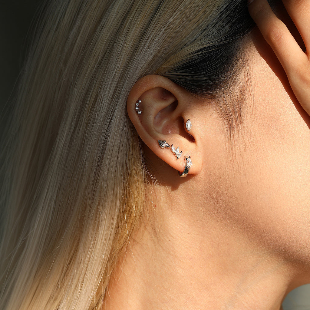 925 Sterling Silver Moissanite Curved Climber Cartilage Stud 110100089