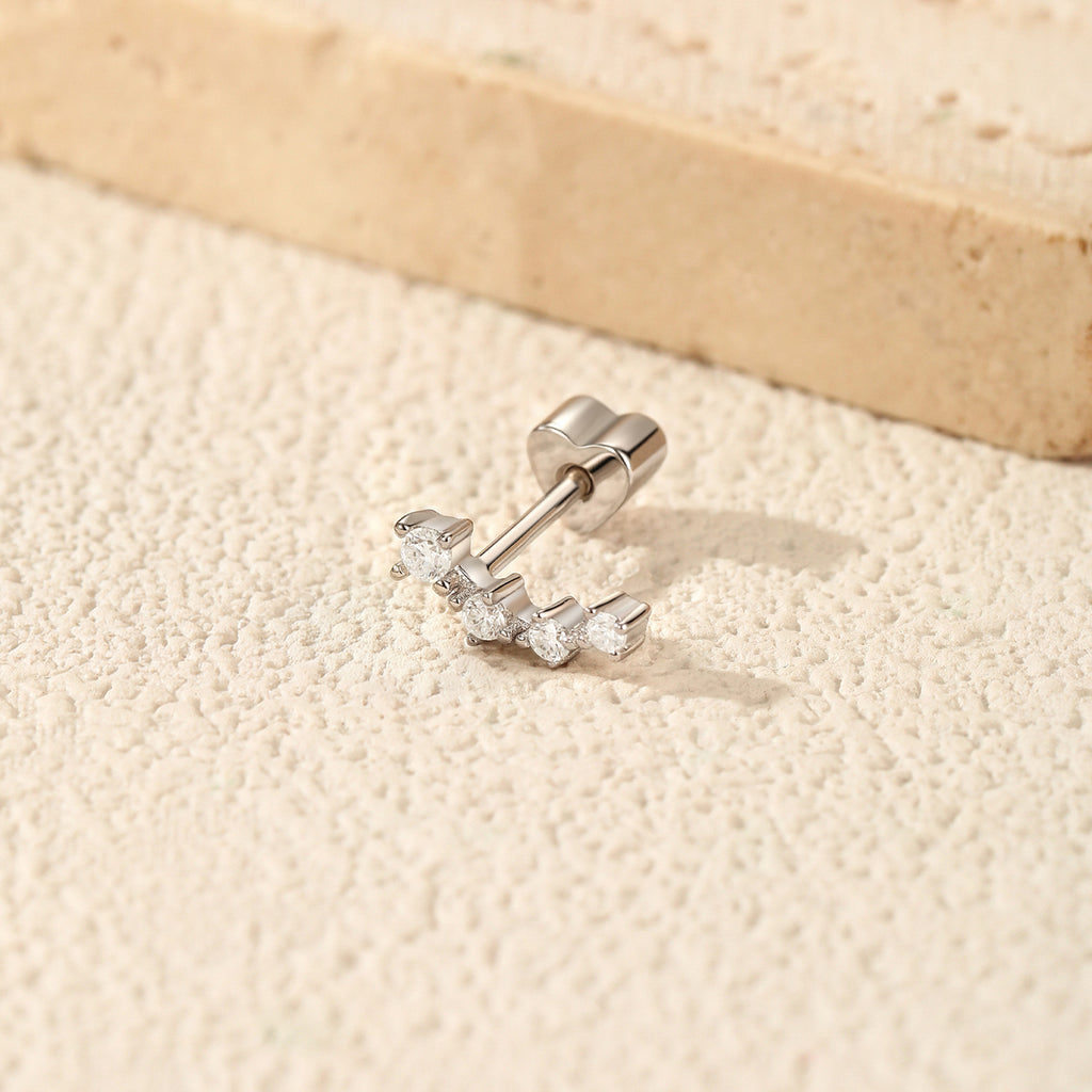 925 Sterling Silver Moissanite Curved Climber Cartilage Stud 110100089