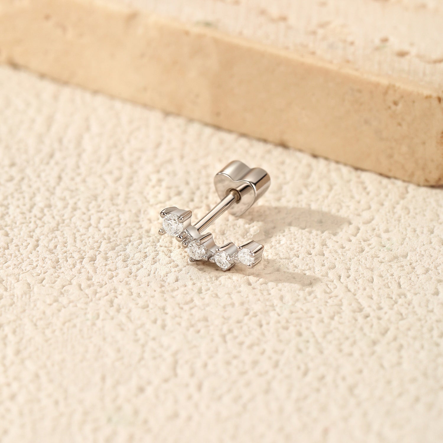 925 Sterling Silver Moissanite Curved Climber Cartilage Stud 110100089