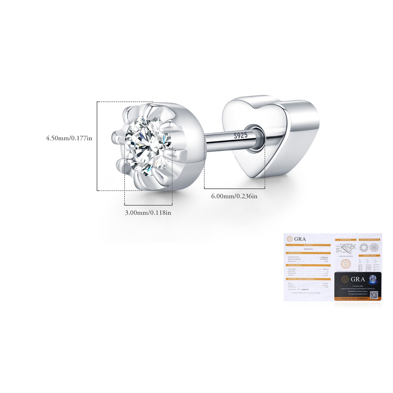 925 Sterling Silver Round Moissanite Cartilage Stud110100090