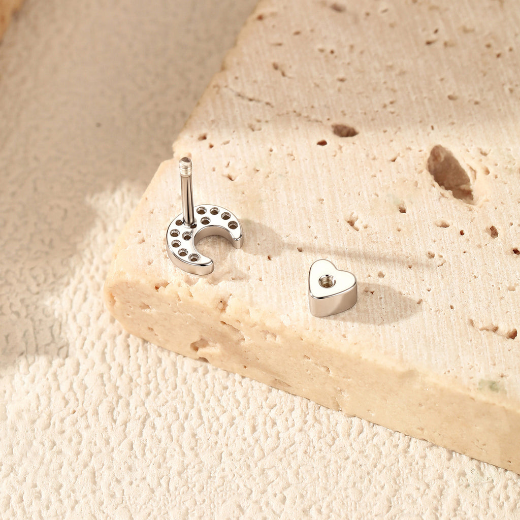 925 Sterling Silver Moissanite Crescent Moon Cartilage Stud 110100091