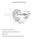 925 Sterling Silver Moissanite Crescent Moon Cartilage Stud 110100091