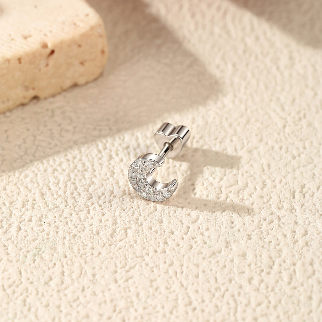 925 Sterling Silver Moissanite Crescent Moon Cartilage Stud 110100091