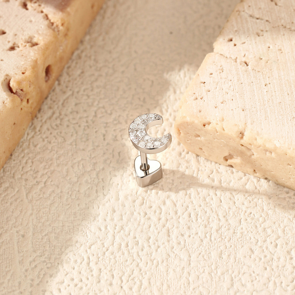 925 Sterling Silver Moissanite Crescent Moon Cartilage Stud 110100091