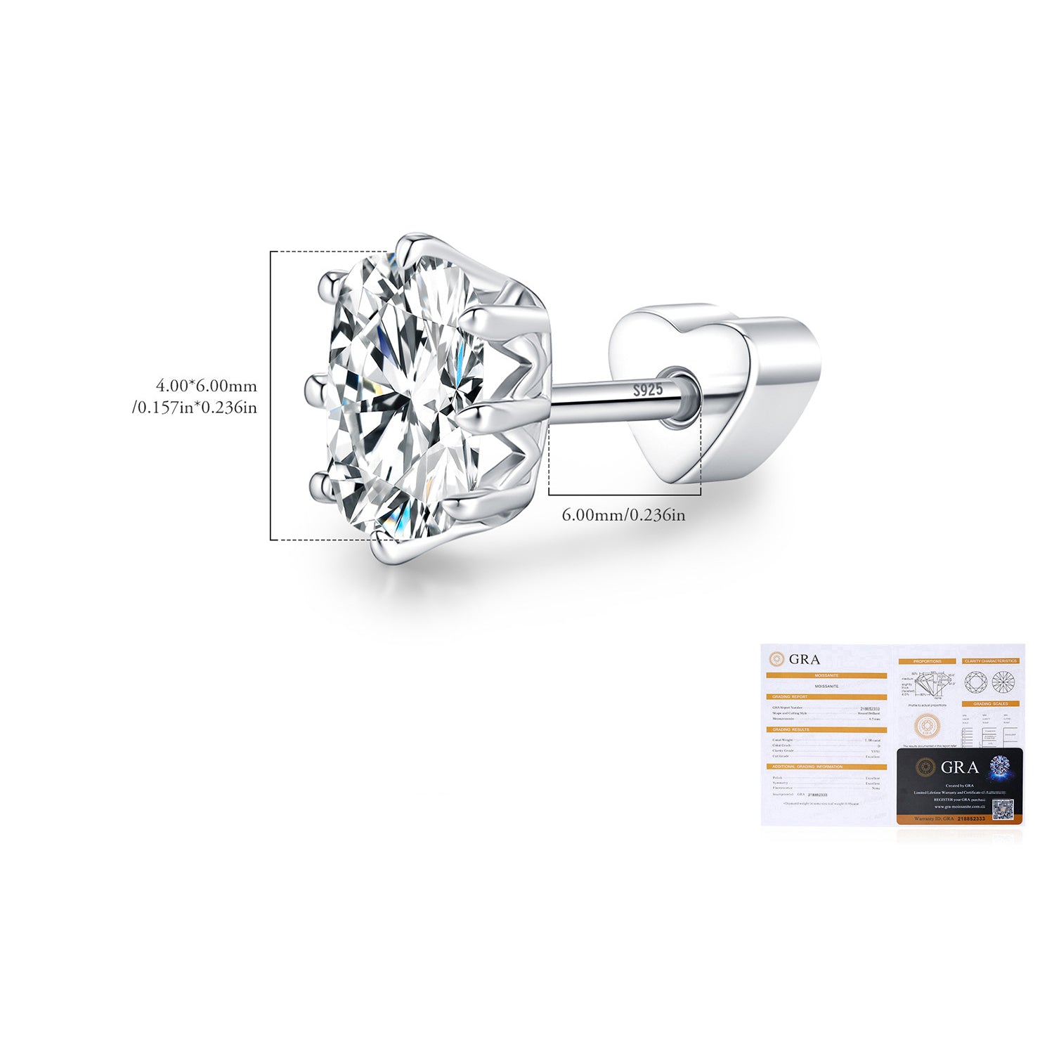 925 Sterling Silver Round Moissanite Crown Cartilage Stud 110100093