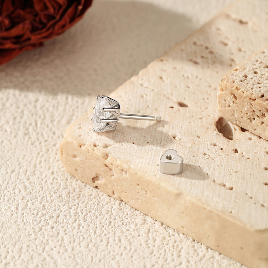 925 Sterling Silver Round Moissanite Crown Cartilage Stud 110100093