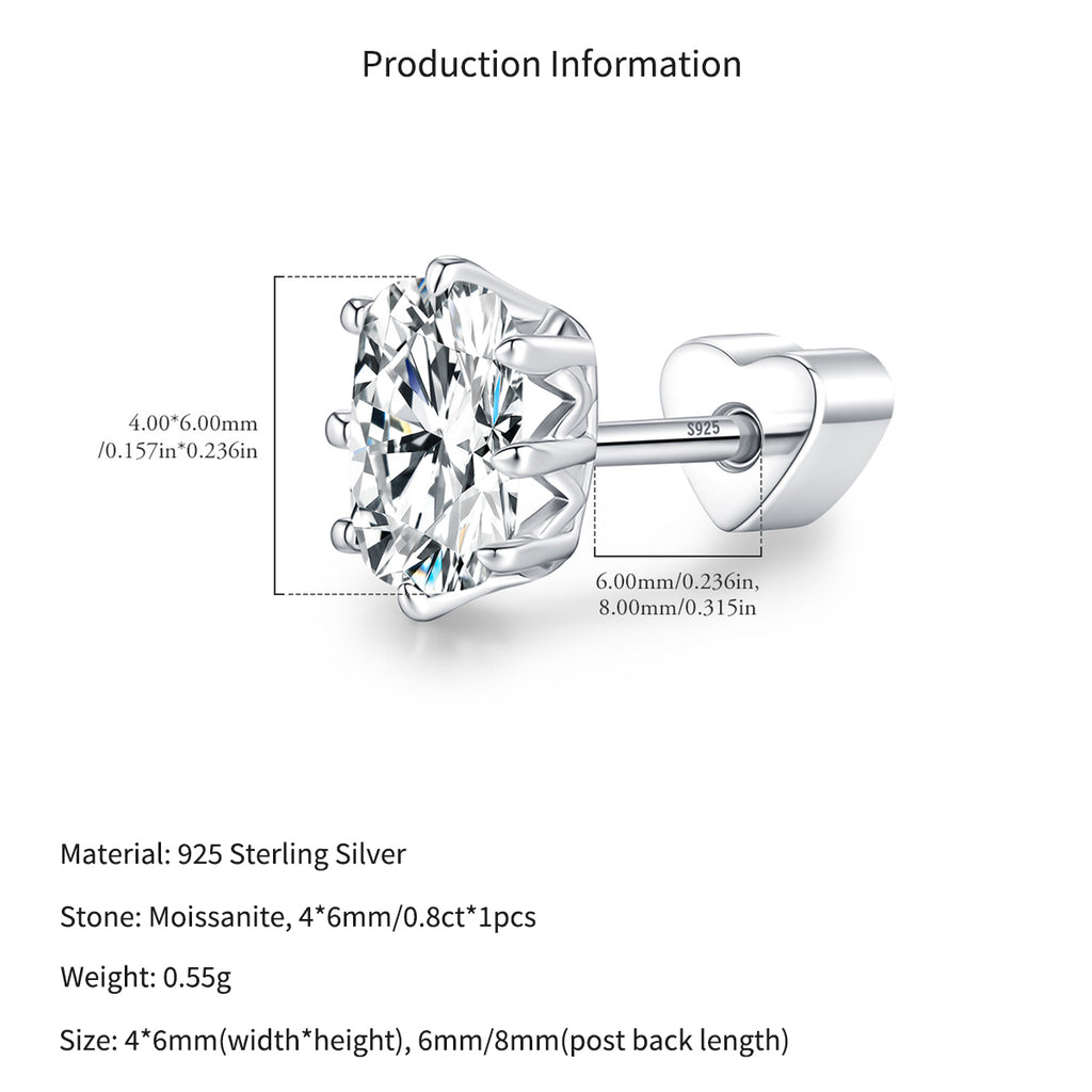 925 Sterling Silver Round Moissanite Crown Cartilage Stud 110100093