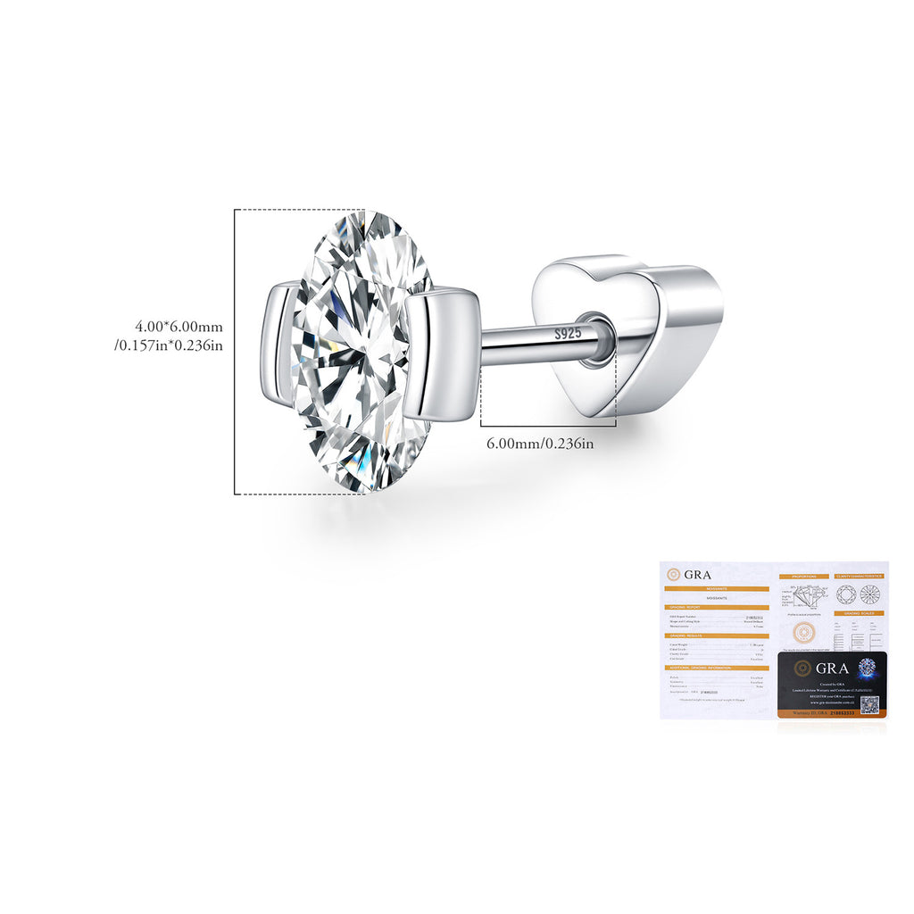 925 Sterling Silver Oval Moissanite Half Bezel Cartilage Stud110100094