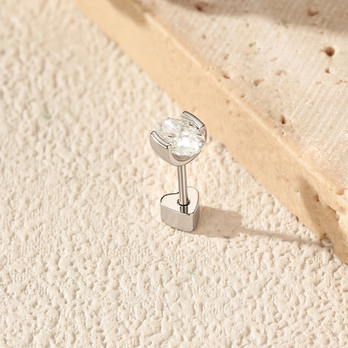 925 Sterling Silver Oval Moissanite Half Bezel Cartilage Stud110100094