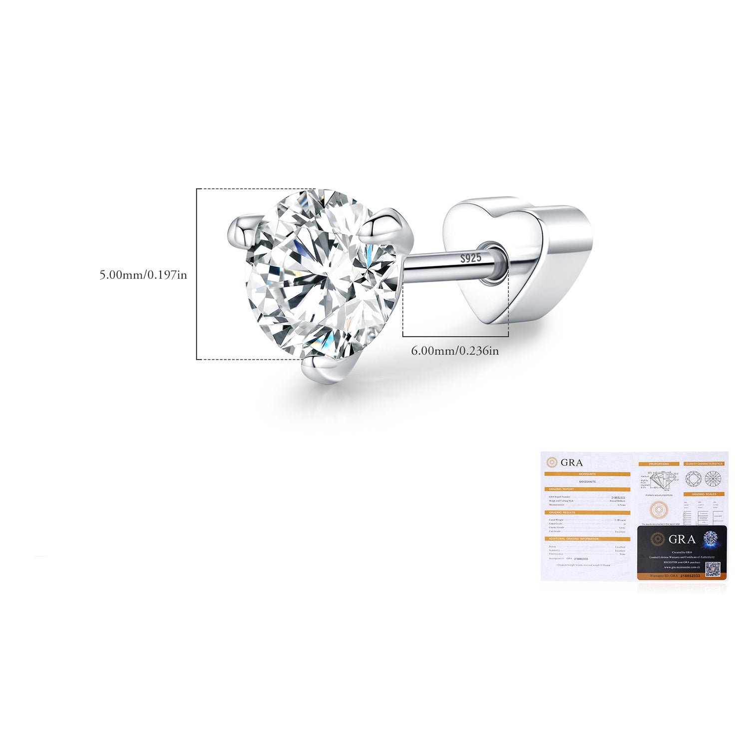 925 Sterling Silver Round Moissanite Cartilage Stud 110100095