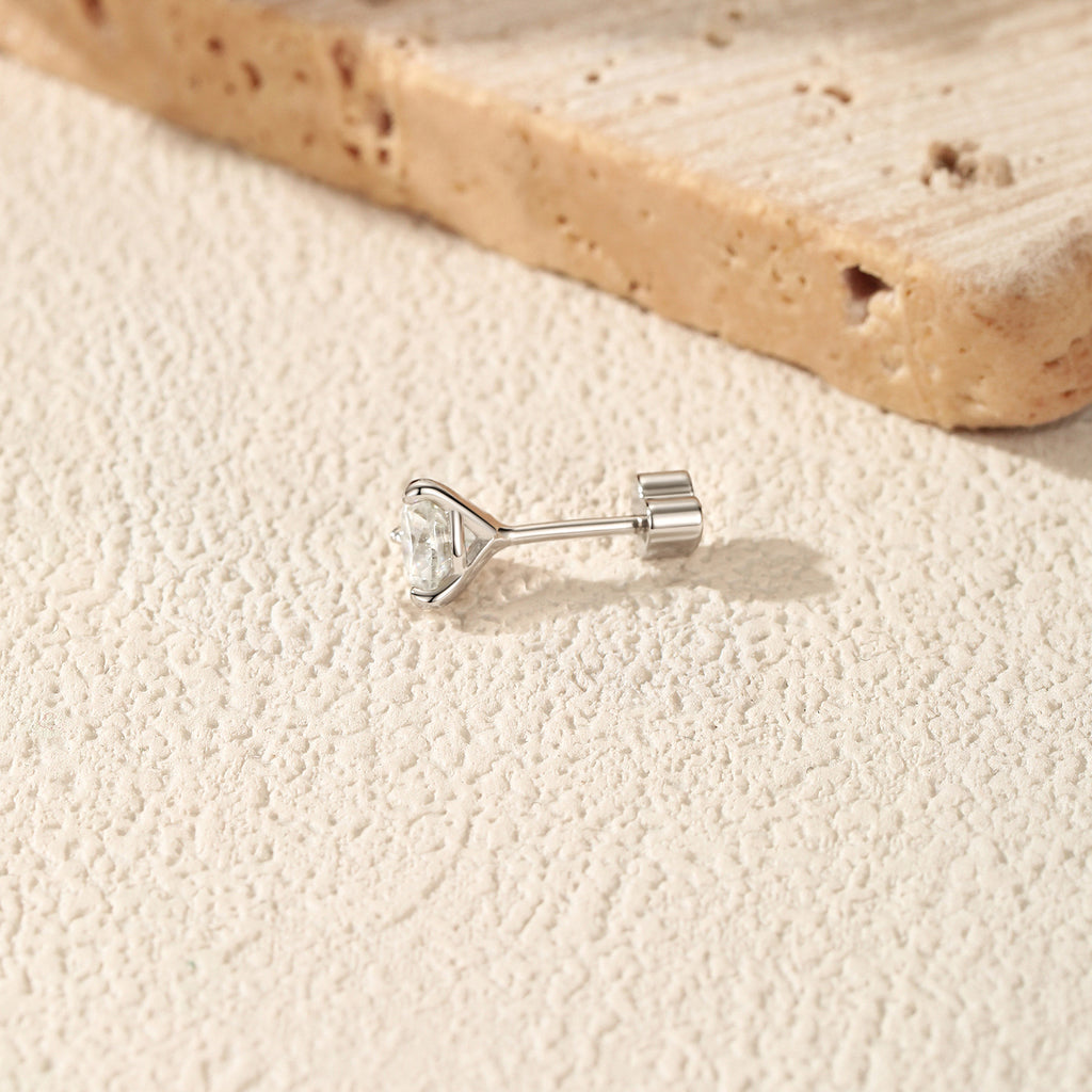 925 Sterling Silver Round Moissanite Cartilage Stud 110100095