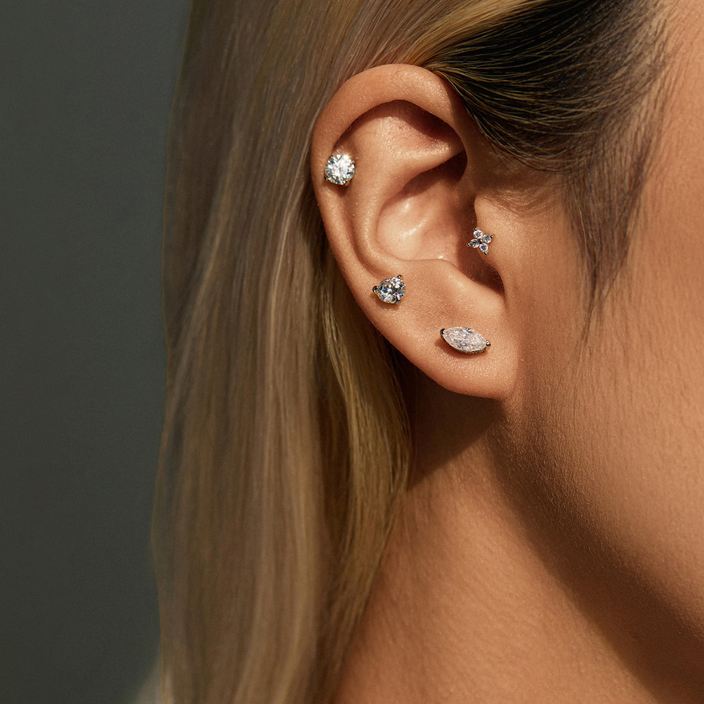 925 Sterling Silver Round Moissanite Cartilage Stud 110100095