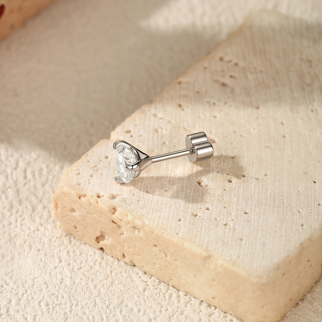 925 Sterling Silver Round Moissanite Cartilage Stud 110100095
