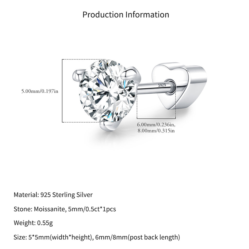 925 Sterling Silver Round Moissanite Cartilage Stud 110100095
