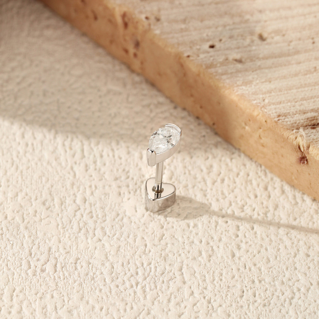 925 Sterling Silver Pear Cut Moissanite Cartilage Stud 110100097