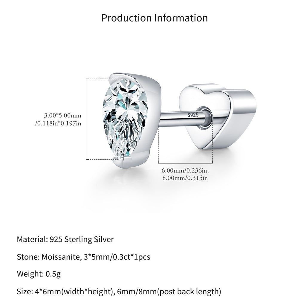 925 Sterling Silver Pear Cut Moissanite Cartilage Stud 110100097