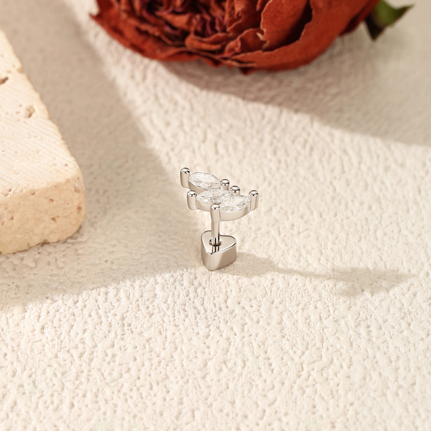 925 Sterling Silver Marquise Moissanite Cluster Cartilage Stud 110100098