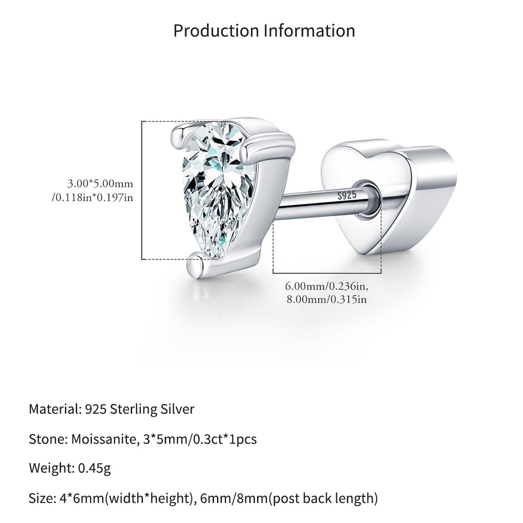 925 Sterling Silver Pear Cut Moissanite Cartilage Stud 110100100