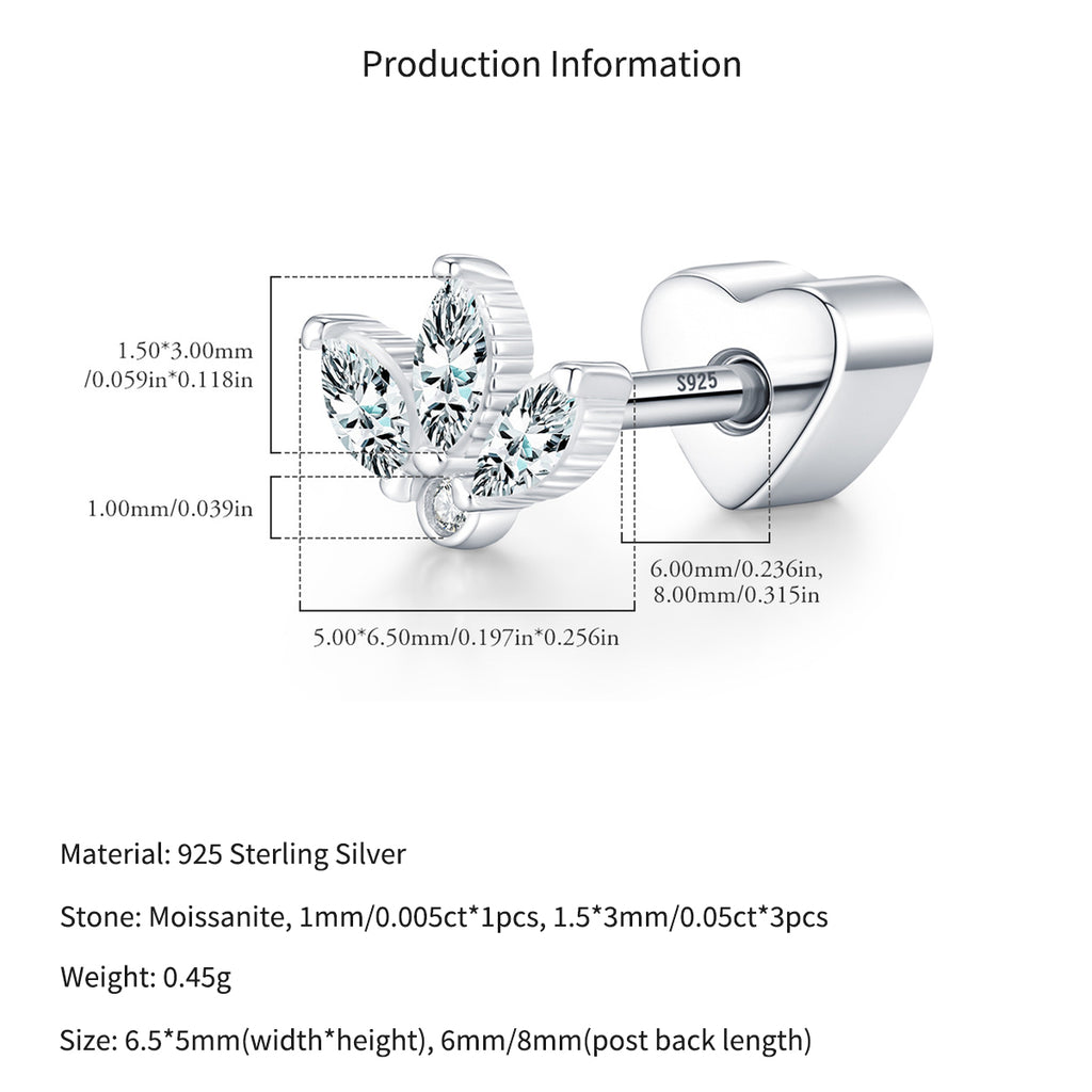 925 Sterling Silver Moissanite Crown Cartilage Stud 110100103