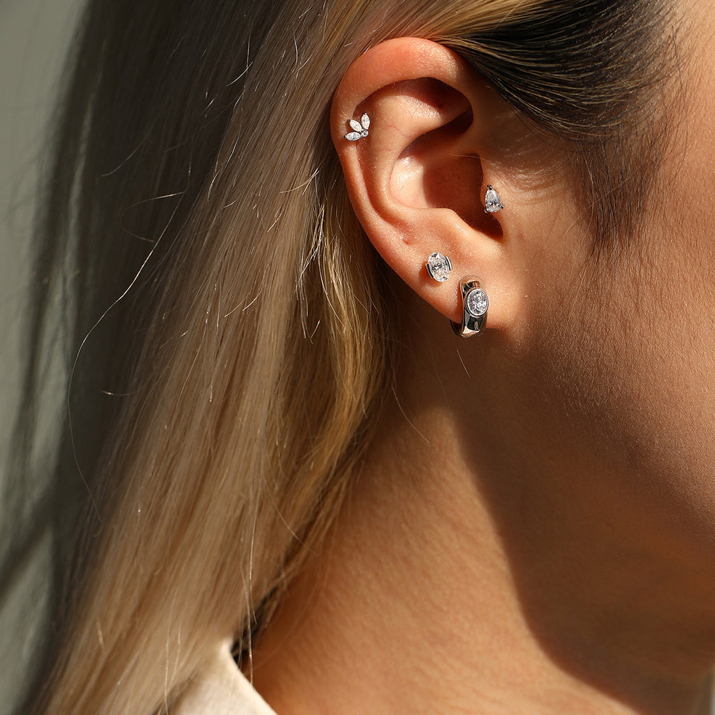 925 Sterling Silver Moissanite Crown Cartilage Stud 110100103