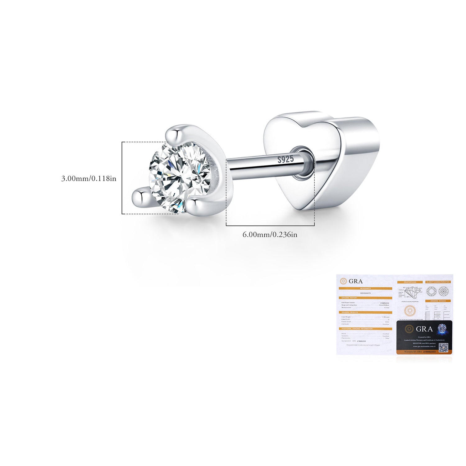 925 Sterling Silver Moissanite Minimalist Cartilage Stud 110100104
