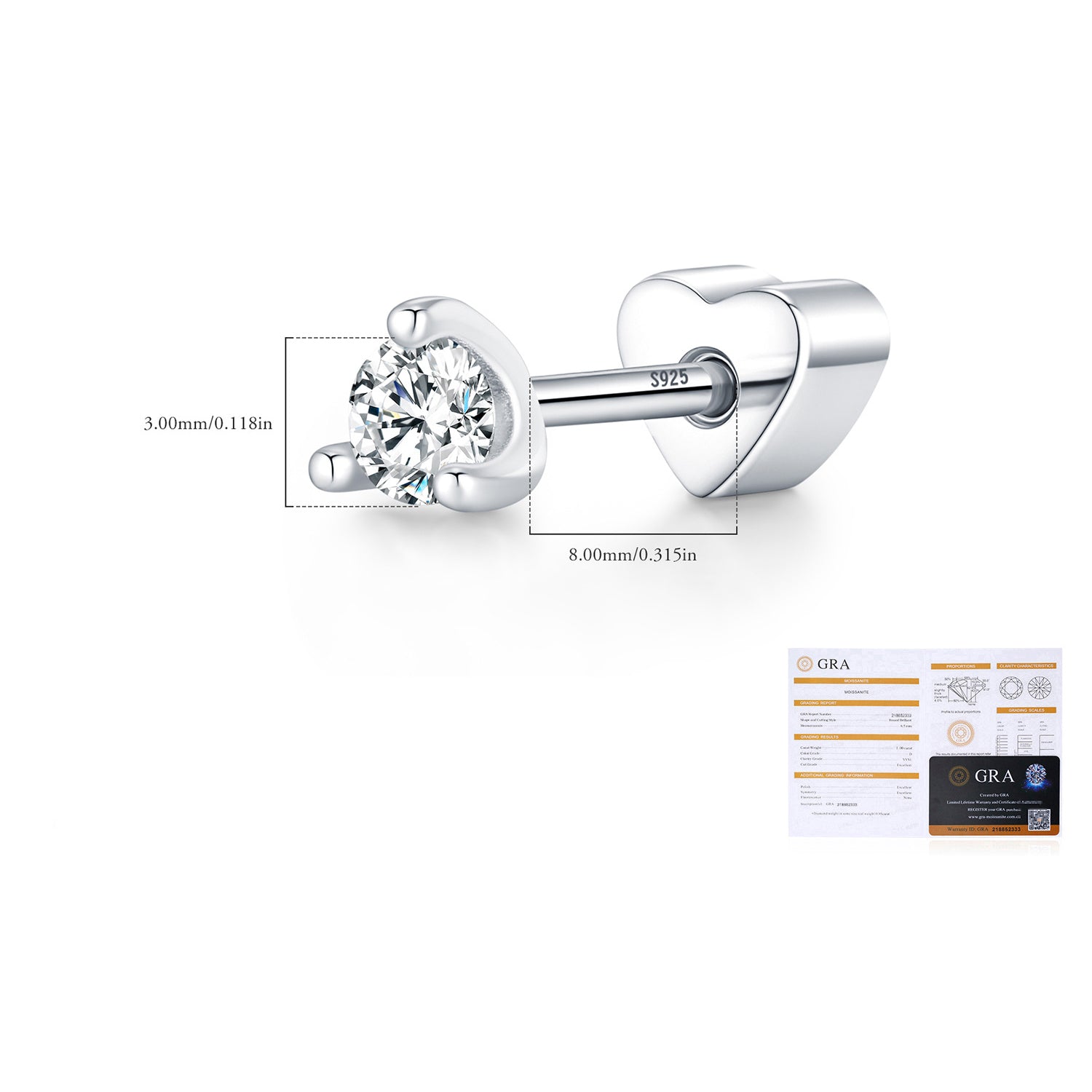 925 Sterling Silver Moissanite Minimalist Cartilage Stud 110100104