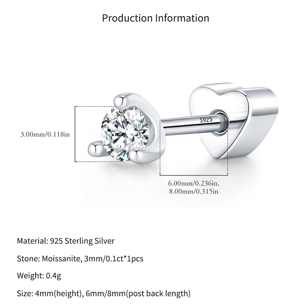 925 Sterling Silver Moissanite Minimalist Cartilage Stud 110100104